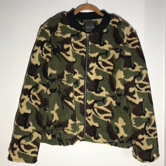 NWT Sanctuary Camo Sherpa Bomber Jacket Coat - Picture 2 of 7